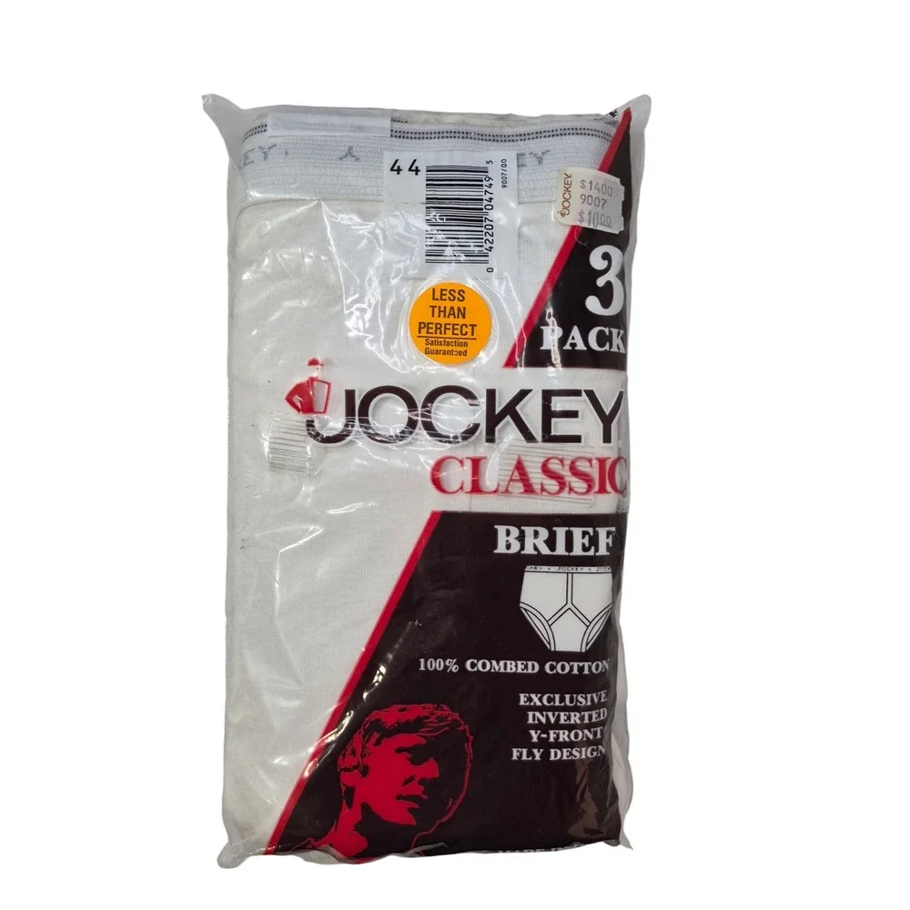 Jockey Classic‎ Brief Mens 44 White 3-Pack Inverted Y Front Vintage 1987 USA